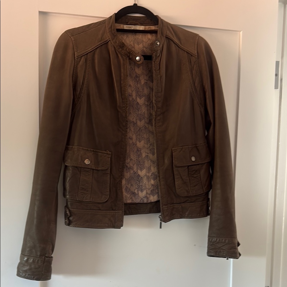 Maje Brown Leather Moto jacket